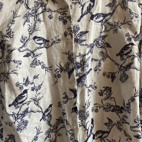 Joie women White and Blue Bird Print Shirt linen size S - Picture 3 of 4